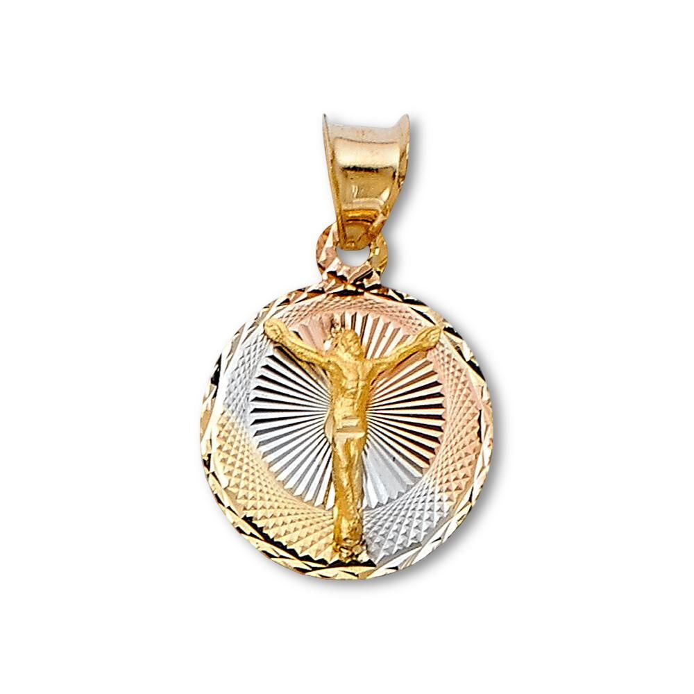 14K Tri-Color Gold Religious Stamp Pendant By Tehrani Jewelry